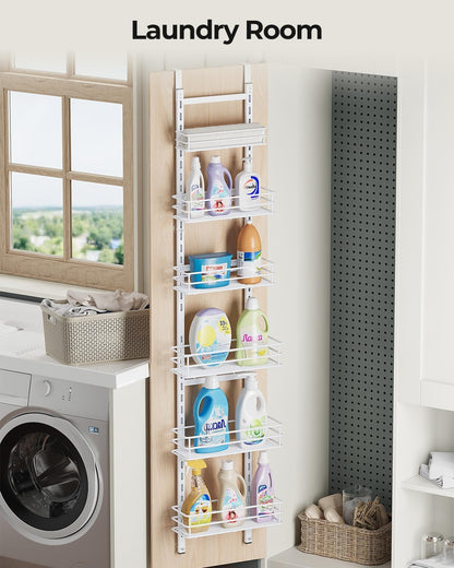 5-Tier Narrow Pantry Door Organizer,Over the Door Pantry Organizer,White