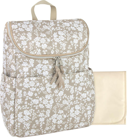Multi-Function Floral Diaper Backpack and Travel Nappy Baby Bag with Changing Pad and Stroller Straps