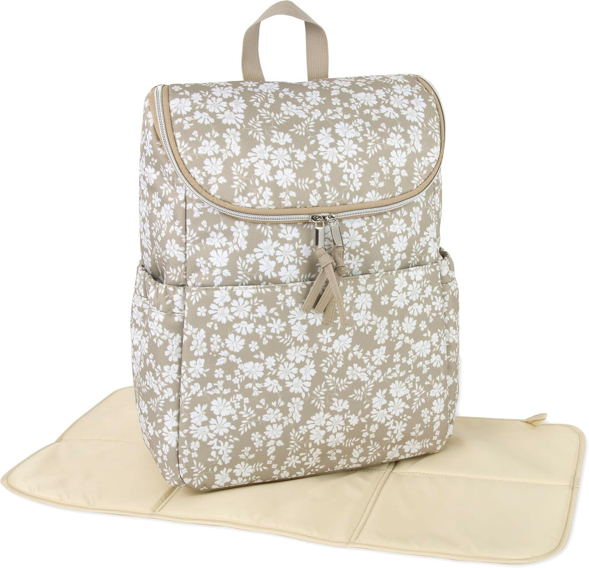 Multi-Function Floral Diaper Backpack and Travel Nappy Baby Bag with Changing Pad and Stroller Straps