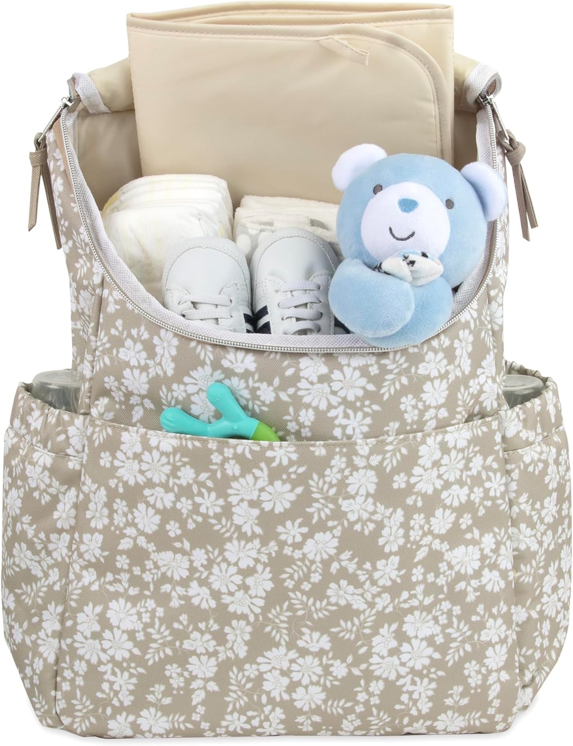 Multi-Function Floral Diaper Backpack and Travel Nappy Baby Bag with Changing Pad and Stroller Straps