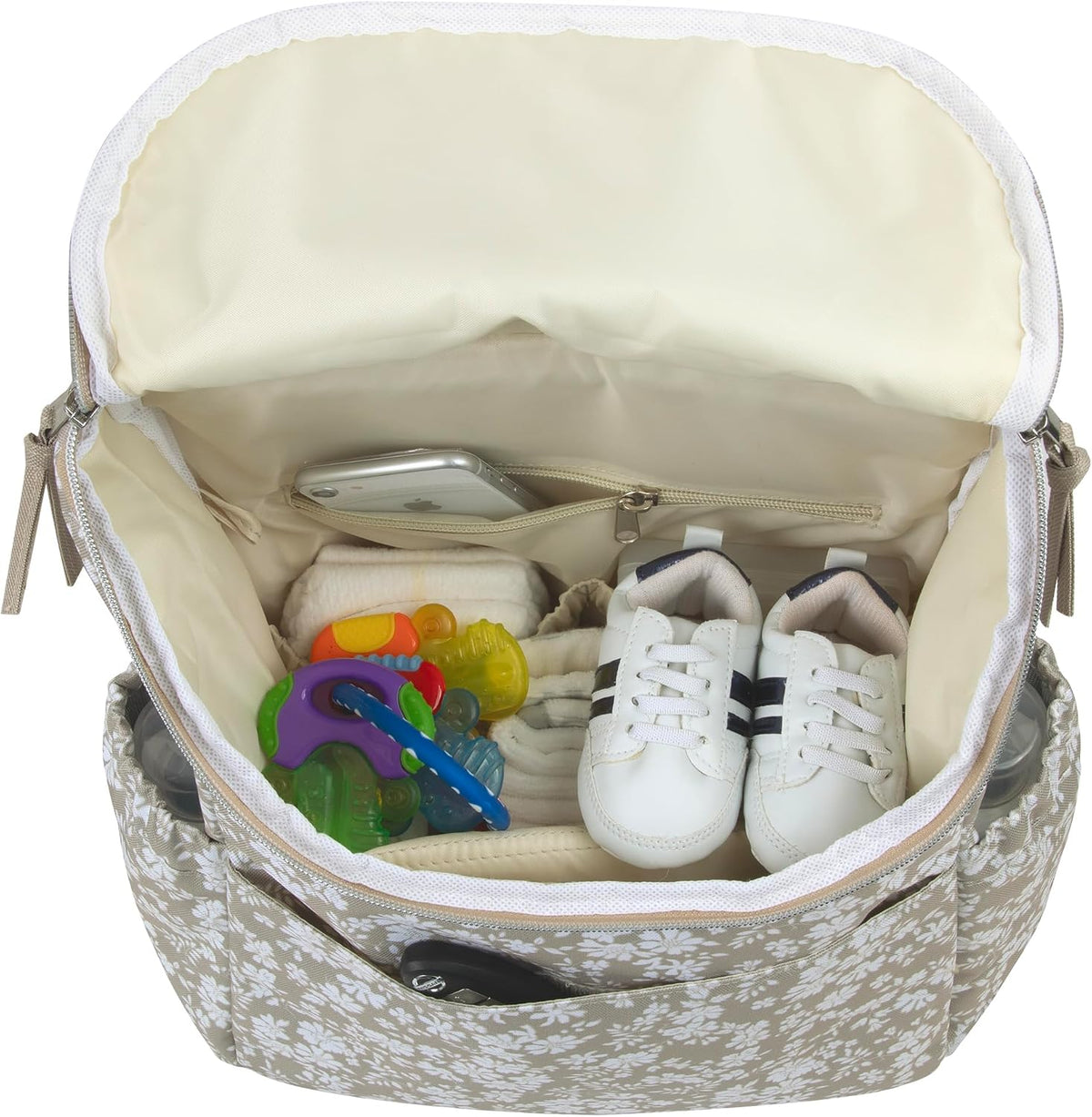 Multi-Function Floral Diaper Backpack and Travel Nappy Baby Bag with Changing Pad and Stroller Straps