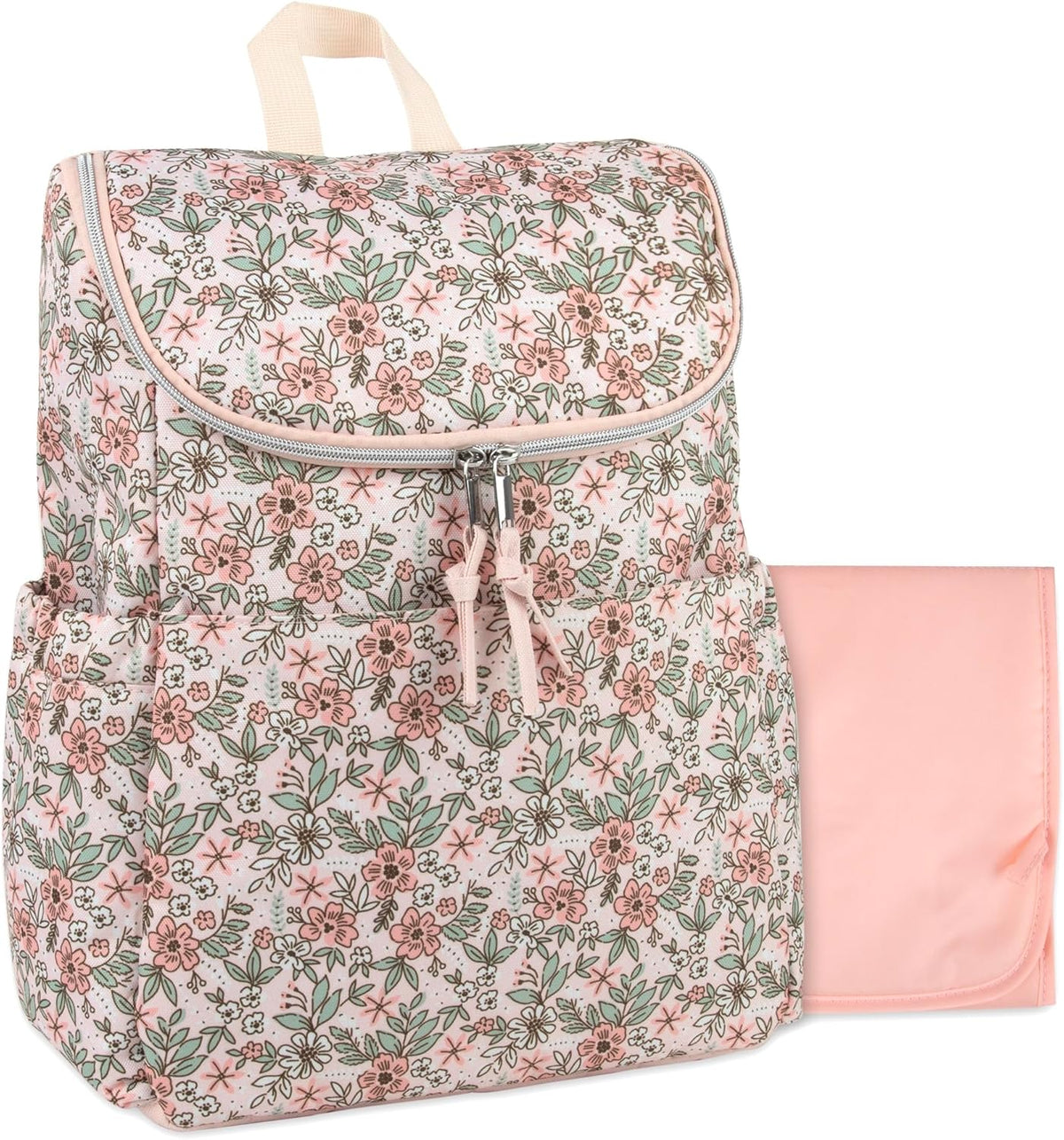 Multi-Function Floral Diaper Backpack and Travel Nappy Baby Bag with Changing Pad and Stroller Straps