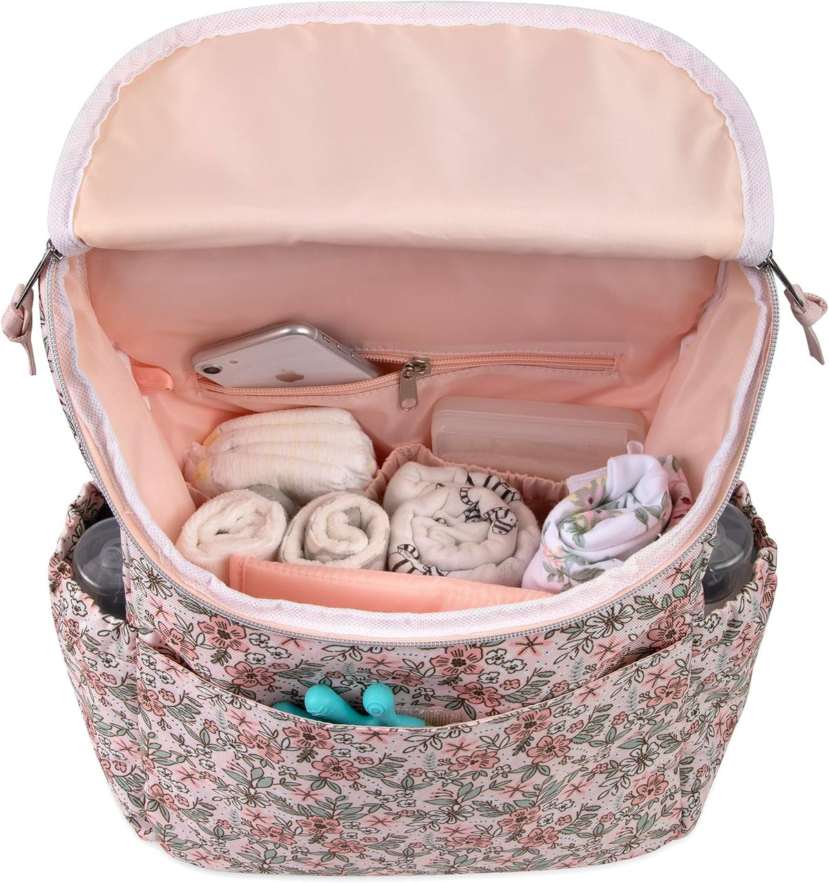 Multi-Function Floral Diaper Backpack and Travel Nappy Baby Bag with Changing Pad and Stroller Straps