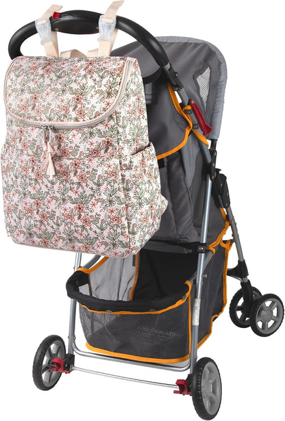 Multi-Function Floral Diaper Backpack and Travel Nappy Baby Bag with Changing Pad and Stroller Straps
