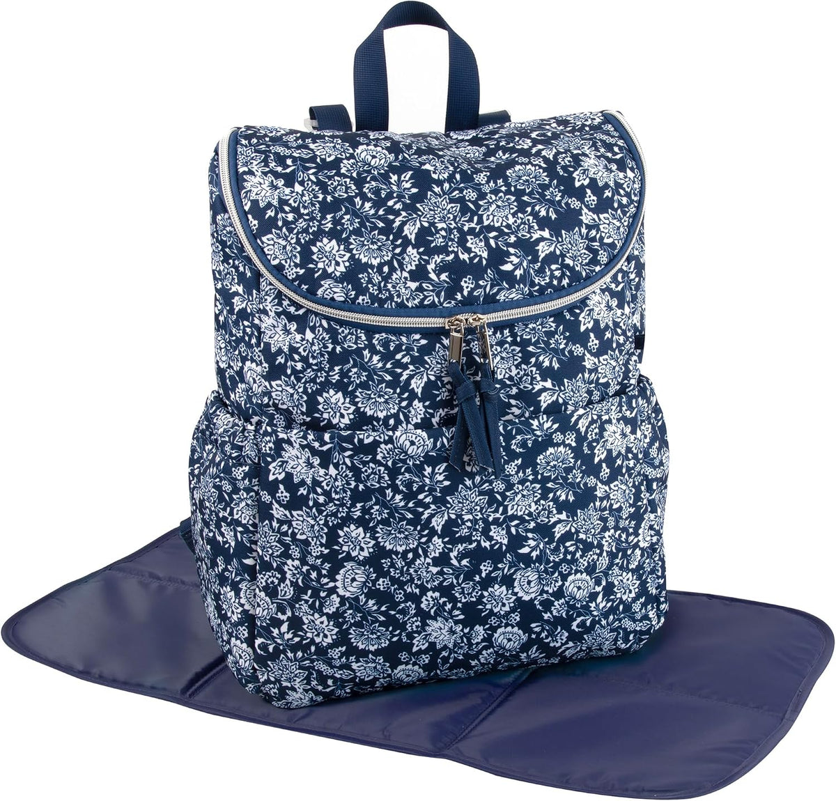 Multi-Function Floral Diaper Backpack and Travel Nappy Baby Bag with Changing Pad and Stroller Straps