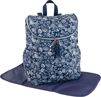 Multi-Function Floral Diaper Backpack and Travel Nappy Baby Bag with Changing Pad and Stroller Straps