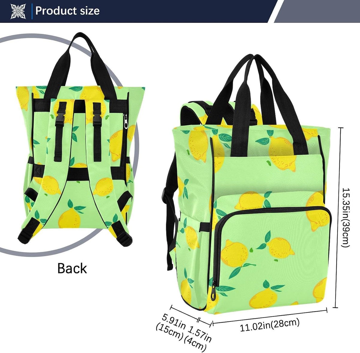 Diaper Bag Backpack, Multifunction Travel Bag for Moms Dads, Baby Changing Bag with Insulted Pockets, Stroller Straps and Side Bottle Pockets Sunny Citrus Pattern