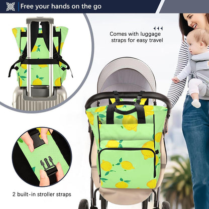 Diaper Bag Backpack, Multifunction Travel Bag for Moms Dads, Baby Changing Bag with Insulted Pockets, Stroller Straps and Side Bottle Pockets Sunny Citrus Pattern