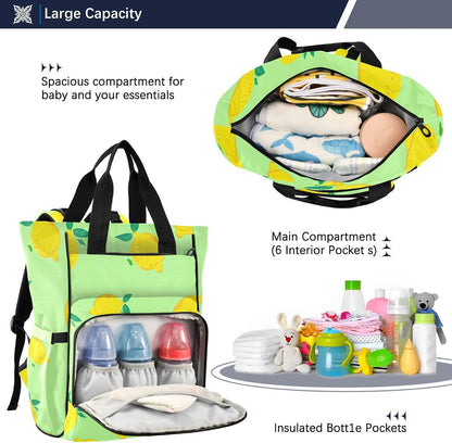 Diaper Bag Backpack, Multifunction Travel Bag for Moms Dads, Baby Changing Bag with Insulted Pockets, Stroller Straps and Side Bottle Pockets Sunny Citrus Pattern