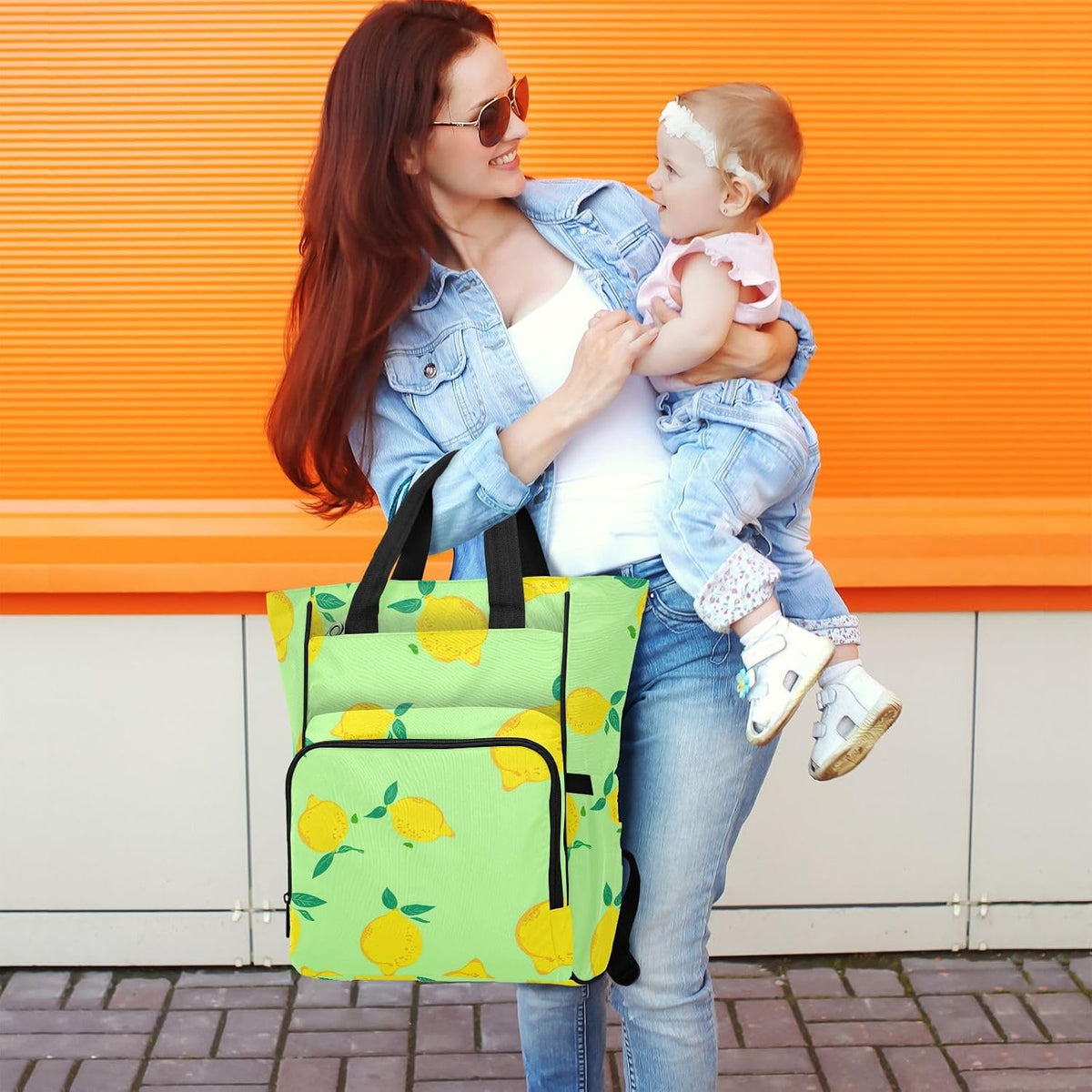 Diaper Bag Backpack, Multifunction Travel Bag for Moms Dads, Baby Changing Bag with Insulted Pockets, Stroller Straps and Side Bottle Pockets Sunny Citrus Pattern