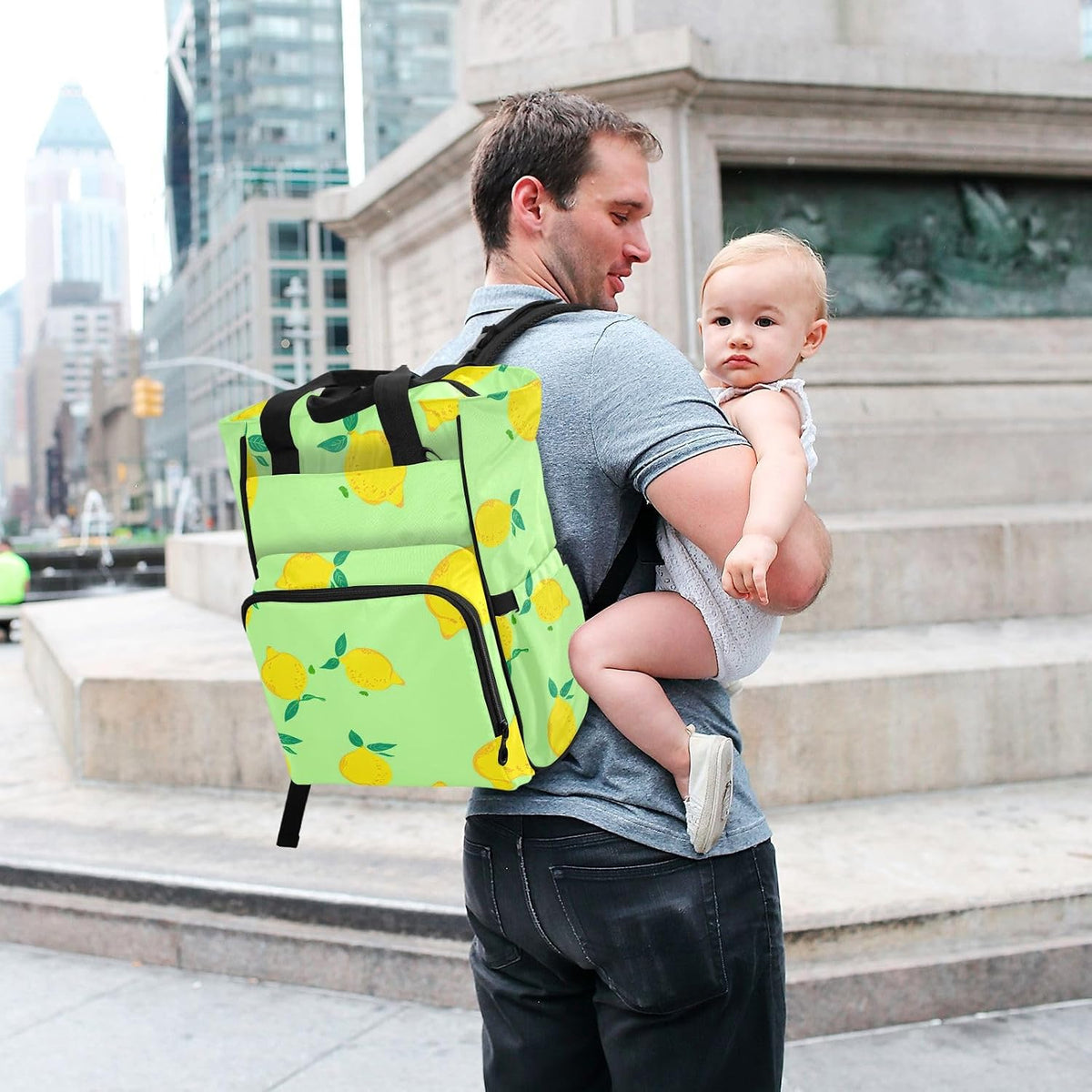Diaper Bag Backpack, Multifunction Travel Bag for Moms Dads, Baby Changing Bag with Insulted Pockets, Stroller Straps and Side Bottle Pockets Sunny Citrus Pattern