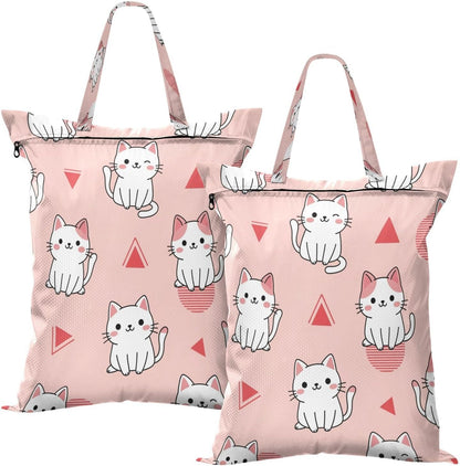 Cat Pink Waterproof Travel Laundry Bag Washable 2 Count
