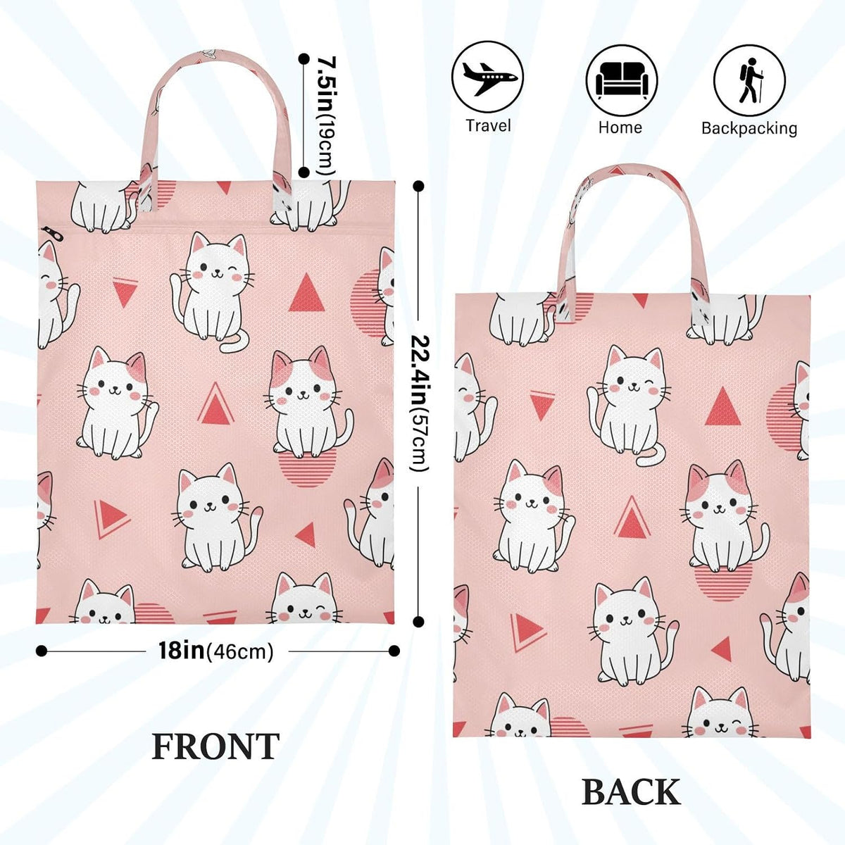 Cat Pink Waterproof Travel Laundry Bag Washable 2 Count