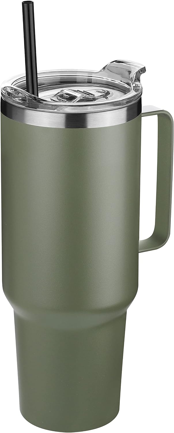 40 oz Stainless Steel Tumbler with Handle, Vacuum Insulated Tumblers Bulk, Reusable Double Wall Travel Coffee Mug, Durable Powder Coated Water Bottles(Army Green, 4)