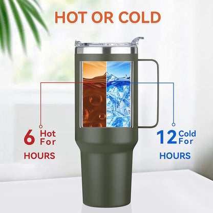40 oz Stainless Steel Tumbler with Handle, Vacuum Insulated Tumblers Bulk, Reusable Double Wall Travel Coffee Mug, Durable Powder Coated Water Bottles(Army Green, 4)
