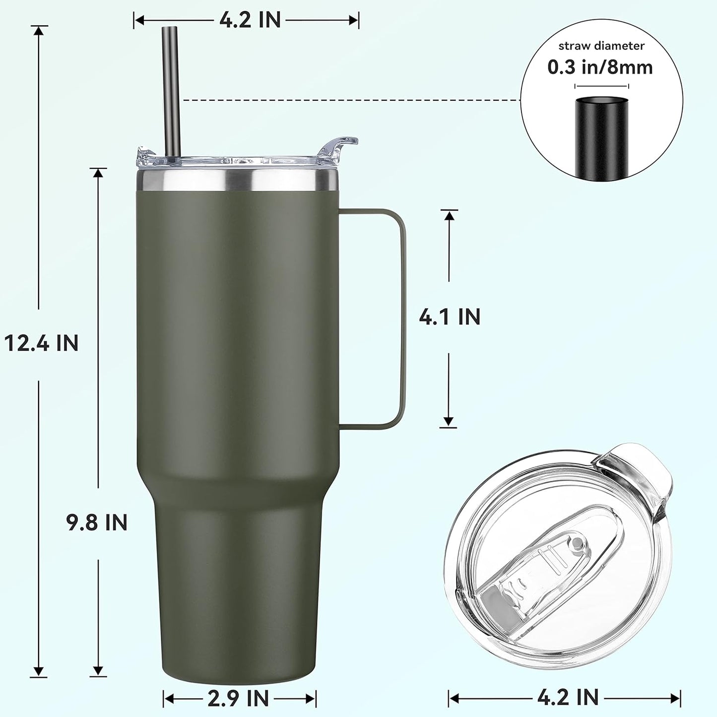 40 oz Stainless Steel Tumbler with Handle, Vacuum Insulated Tumblers Bulk, Reusable Double Wall Travel Coffee Mug, Durable Powder Coated Water Bottles(Army Green, 4)