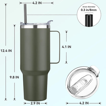 40 oz Stainless Steel Tumbler with Handle, Vacuum Insulated Tumblers Bulk, Reusable Double Wall Travel Coffee Mug, Durable Powder Coated Water Bottles(Army Green, 4)