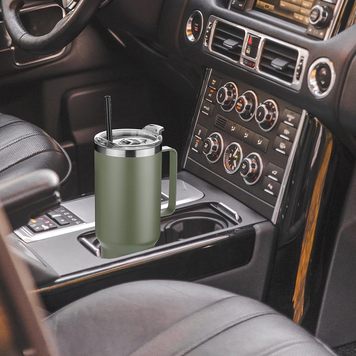 40 oz Stainless Steel Tumbler with Handle, Vacuum Insulated Tumblers Bulk, Reusable Double Wall Travel Coffee Mug, Durable Powder Coated Water Bottles(Army Green, 4)
