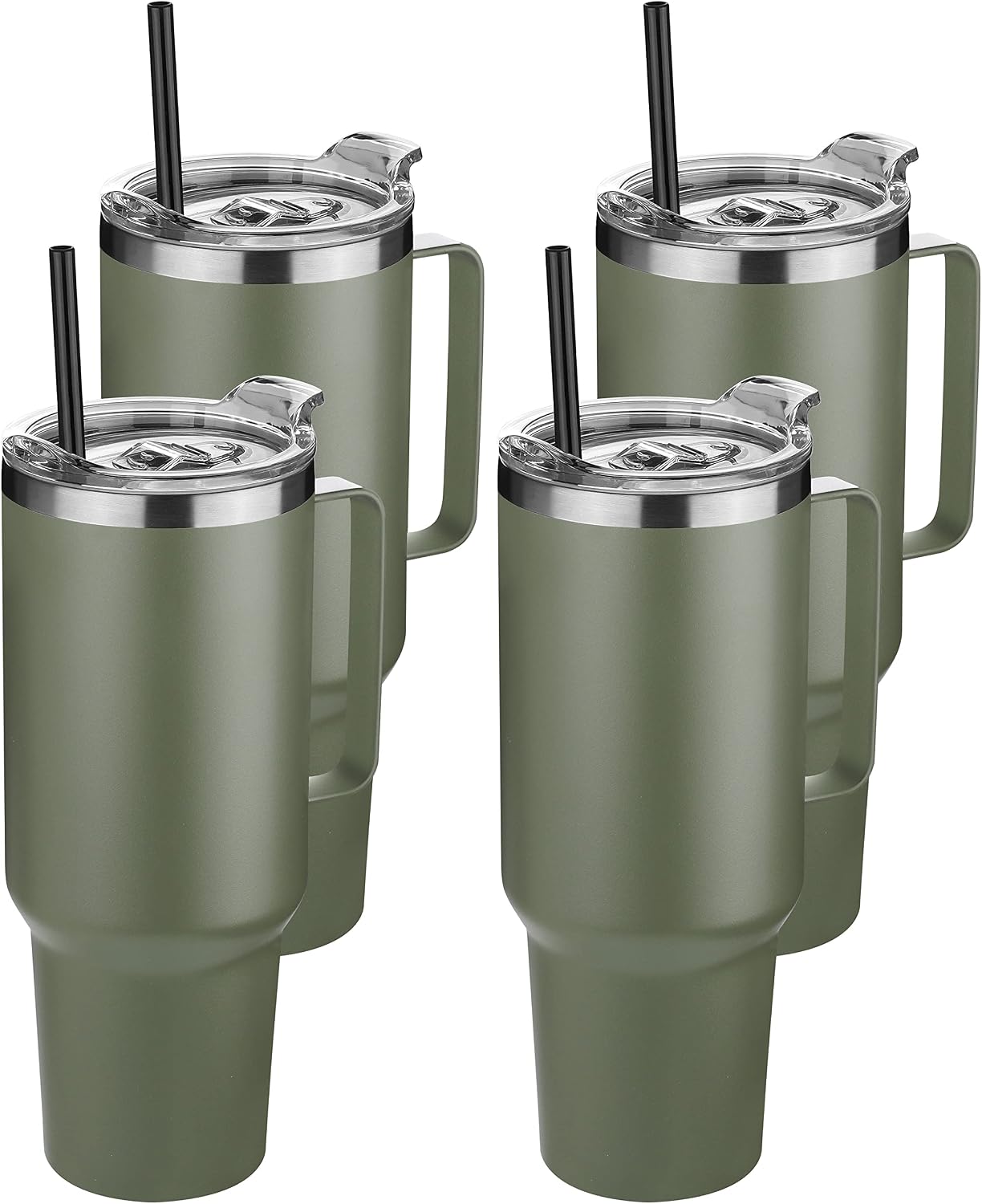 40 oz Stainless Steel Tumbler with Handle, Vacuum Insulated Tumblers Bulk, Reusable Double Wall Travel Coffee Mug, Durable Powder Coated Water Bottles(Army Green, 4)