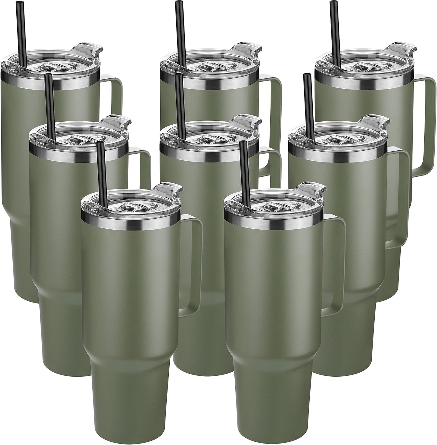 40 oz Stainless Steel Tumbler with Handle, Vacuum Insulated Tumblers Bulk, Reusable Double Wall Travel Coffee Mug, Durable Powder Coated Water Bottles(Army Green, 4)