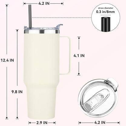 40 oz Stainless Steel Tumbler with Handle, Vacuum Insulated Tumblers Bulk, Reusable Double Wall Travel Coffee Mug, Durable Powder Coated Water Bottles(Army Green, 4)