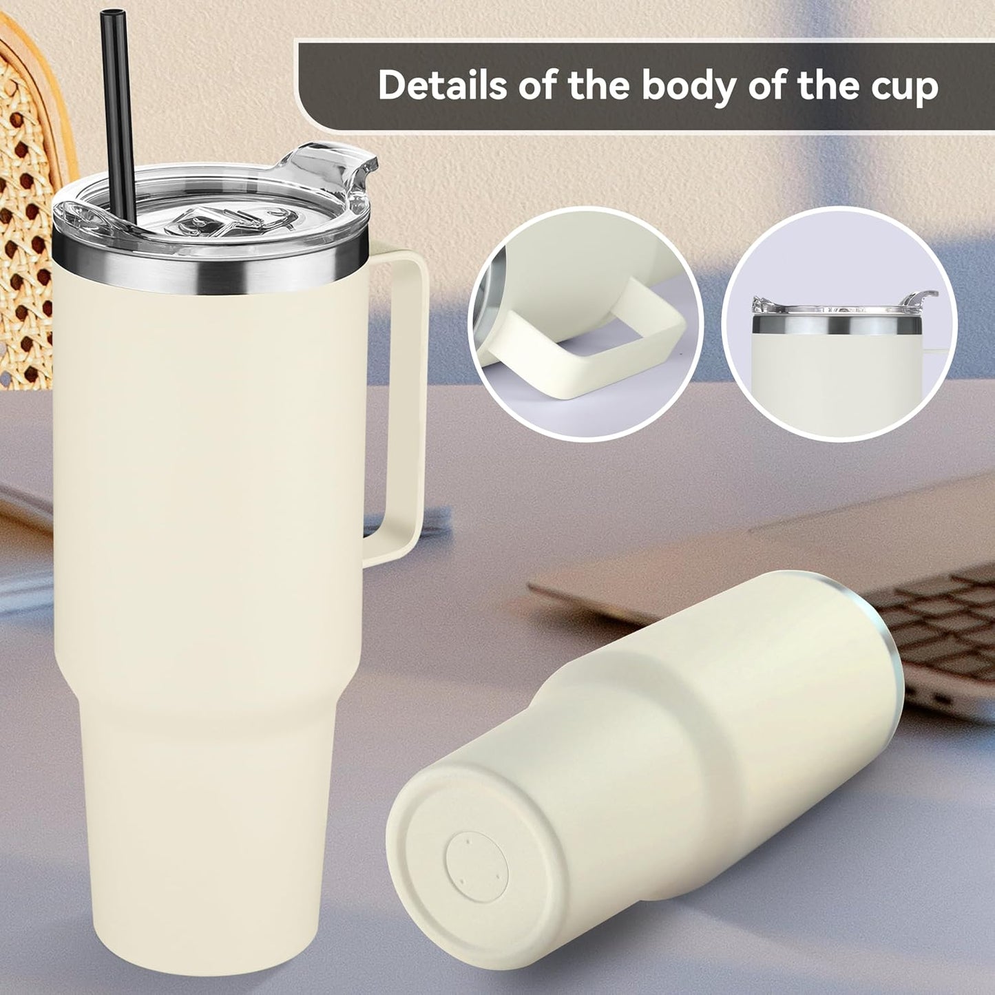 40 oz Stainless Steel Tumbler with Handle, Vacuum Insulated Tumblers Bulk, Reusable Double Wall Travel Coffee Mug, Durable Powder Coated Water Bottles(Army Green, 4)