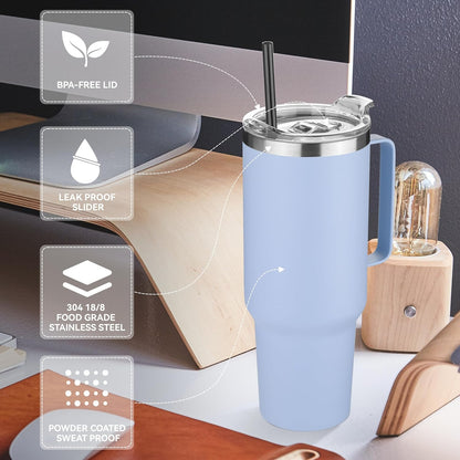 40 oz Stainless Steel Tumbler with Handle, Vacuum Insulated Tumblers Bulk, Reusable Double Wall Travel Coffee Mug, Durable Powder Coated Water Bottles(Army Green, 4)