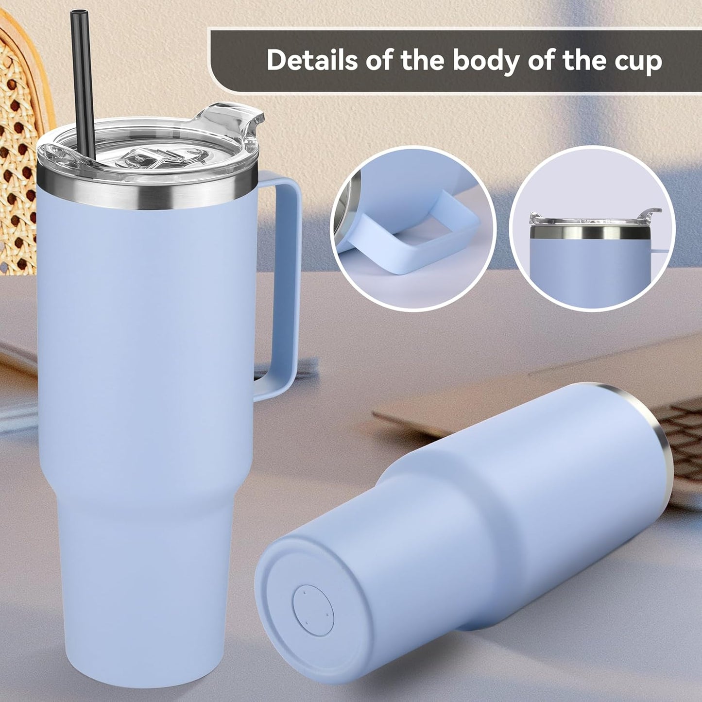 40 oz Stainless Steel Tumbler with Handle, Vacuum Insulated Tumblers Bulk, Reusable Double Wall Travel Coffee Mug, Durable Powder Coated Water Bottles(Army Green, 4)