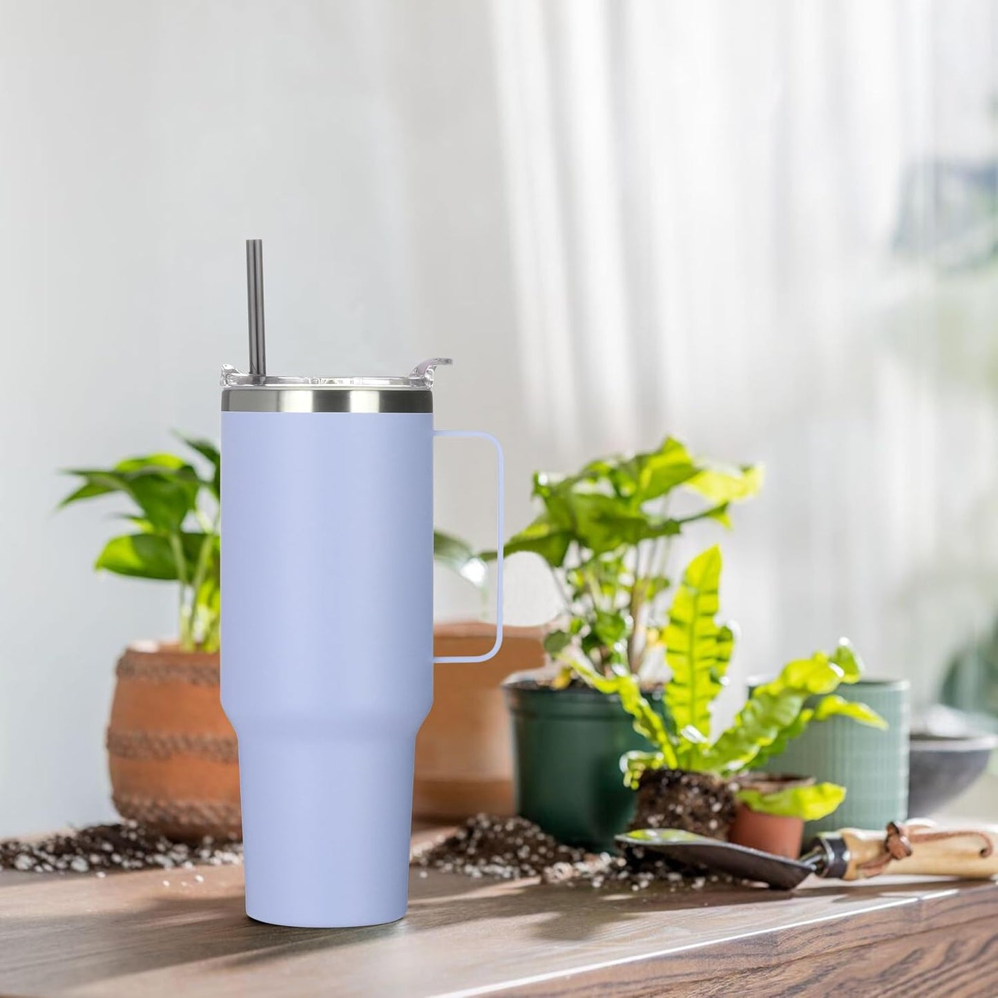 40 oz Stainless Steel Tumbler with Handle, Vacuum Insulated Tumblers Bulk, Reusable Double Wall Travel Coffee Mug, Durable Powder Coated Water Bottles(Army Green, 4)