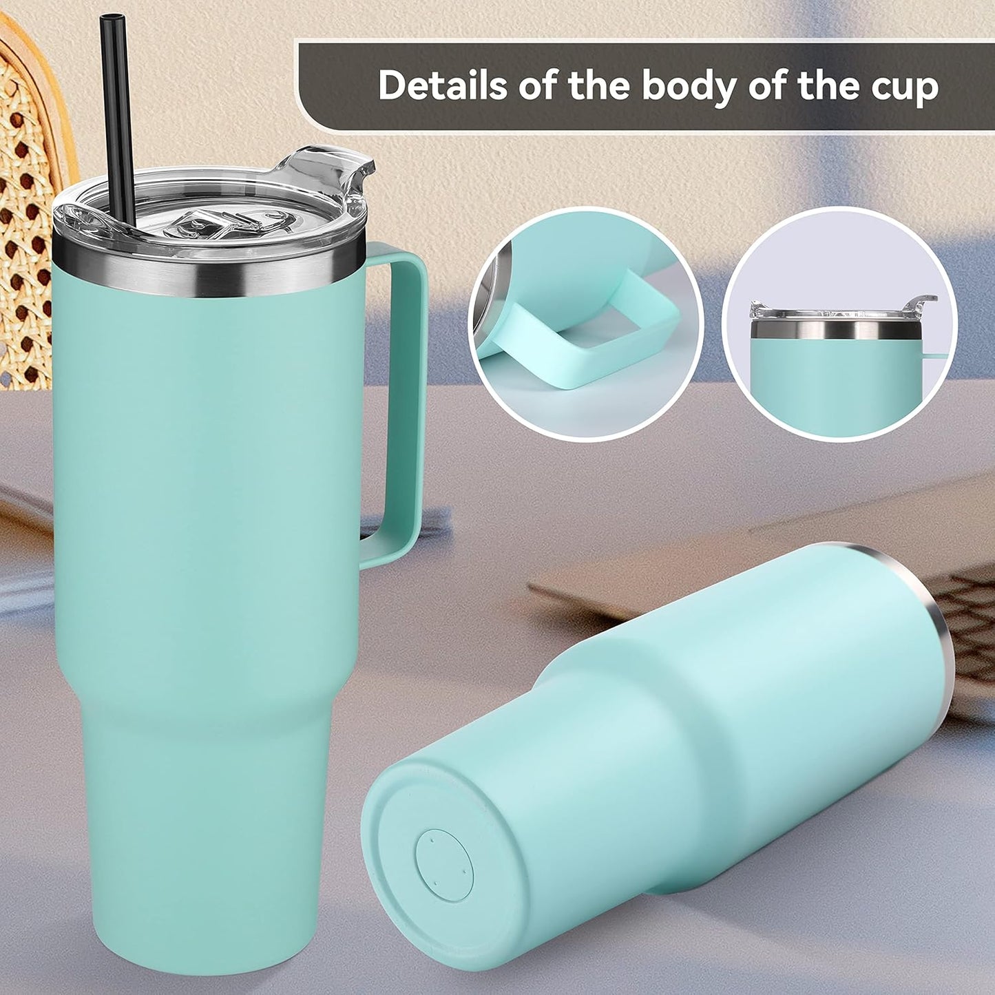 40 oz Stainless Steel Tumbler with Handle, Vacuum Insulated Tumblers Bulk, Reusable Double Wall Travel Coffee Mug, Durable Powder Coated Water Bottles(Army Green, 4)