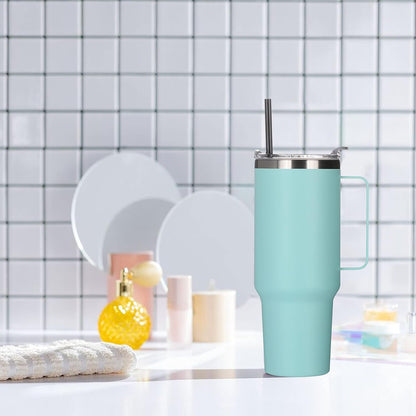 40 oz Stainless Steel Tumbler with Handle, Vacuum Insulated Tumblers Bulk, Reusable Double Wall Travel Coffee Mug, Durable Powder Coated Water Bottles(Army Green, 4)