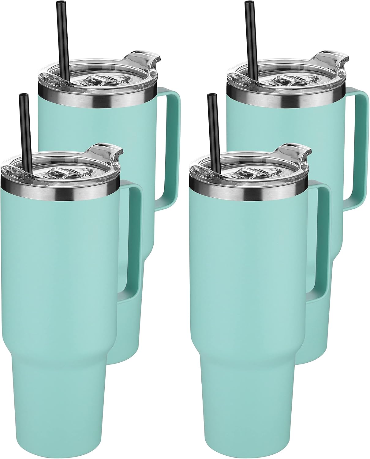40 oz Stainless Steel Tumbler with Handle, Vacuum Insulated Tumblers Bulk, Reusable Double Wall Travel Coffee Mug, Durable Powder Coated Water Bottles(Army Green, 4)