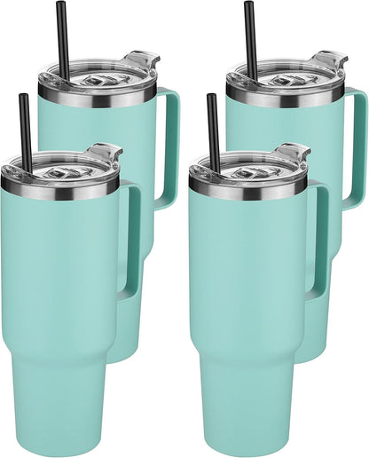 40 oz Stainless Steel Tumbler with Handle, Vacuum Insulated Tumblers Bulk, Reusable Double Wall Travel Coffee Mug, Durable Powder Coated Water Bottles(Army Green, 4)