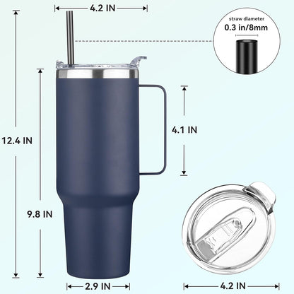 40 oz Stainless Steel Tumbler with Handle, Vacuum Insulated Tumblers Bulk, Reusable Double Wall Travel Coffee Mug, Durable Powder Coated Water Bottles(Army Green, 4)
