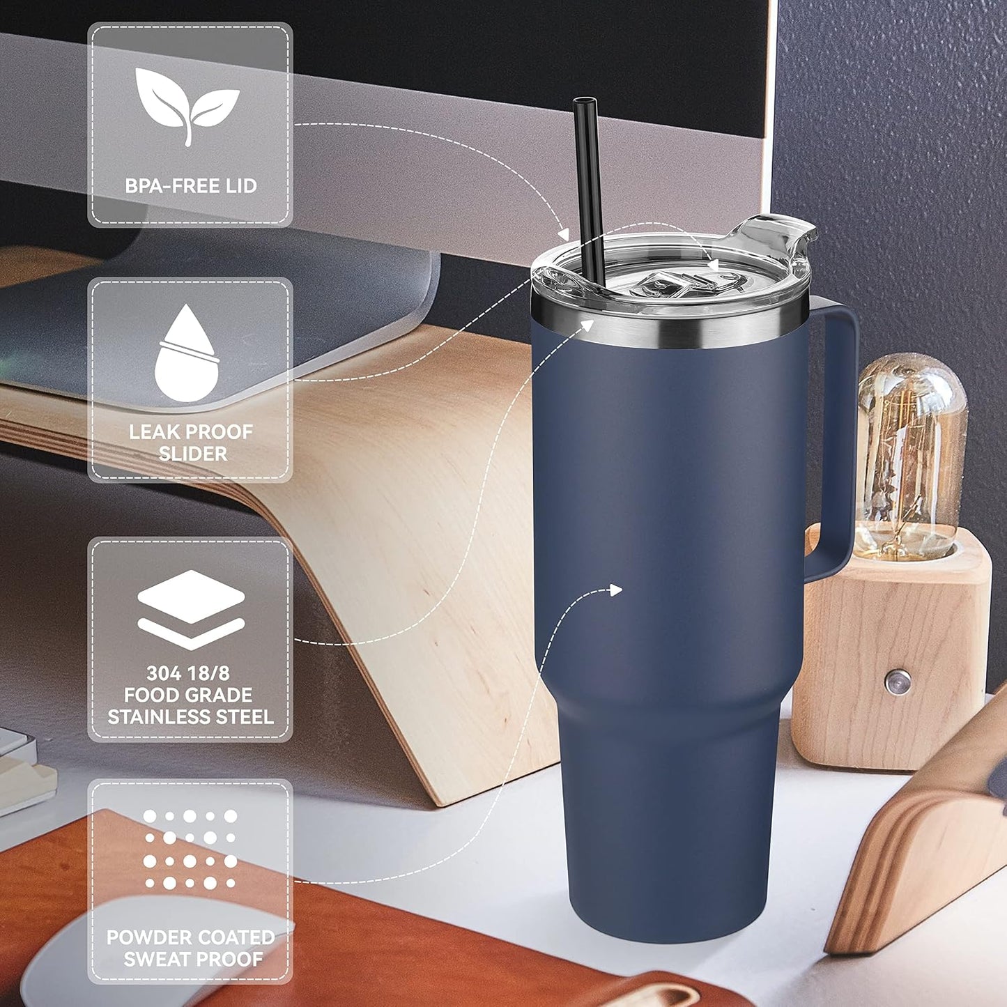 40 oz Stainless Steel Tumbler with Handle, Vacuum Insulated Tumblers Bulk, Reusable Double Wall Travel Coffee Mug, Durable Powder Coated Water Bottles(Army Green, 4)
