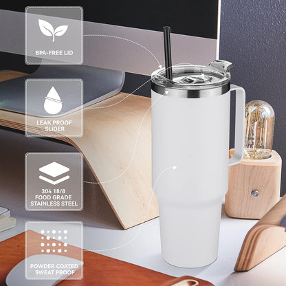 40 oz Stainless Steel Tumbler with Handle, Vacuum Insulated Tumblers Bulk, Reusable Double Wall Travel Coffee Mug, Durable Powder Coated Water Bottles(Army Green, 4)
