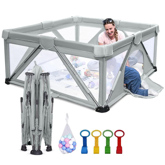 Baby Playpen Foldable, Large Play Yard, Playpen for Babies and Toddlers, Play Pens for Babies and Toddlers with Gate, Indoor & Outdoor Portable Play Pen (71"×59")