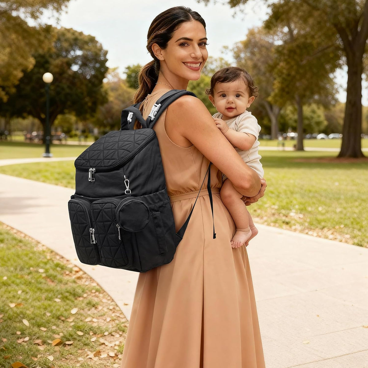 Diaper Bag Backpack for Moms Dads Travel Baby Bag with Pacifier Case & Insulated Pockets,Black