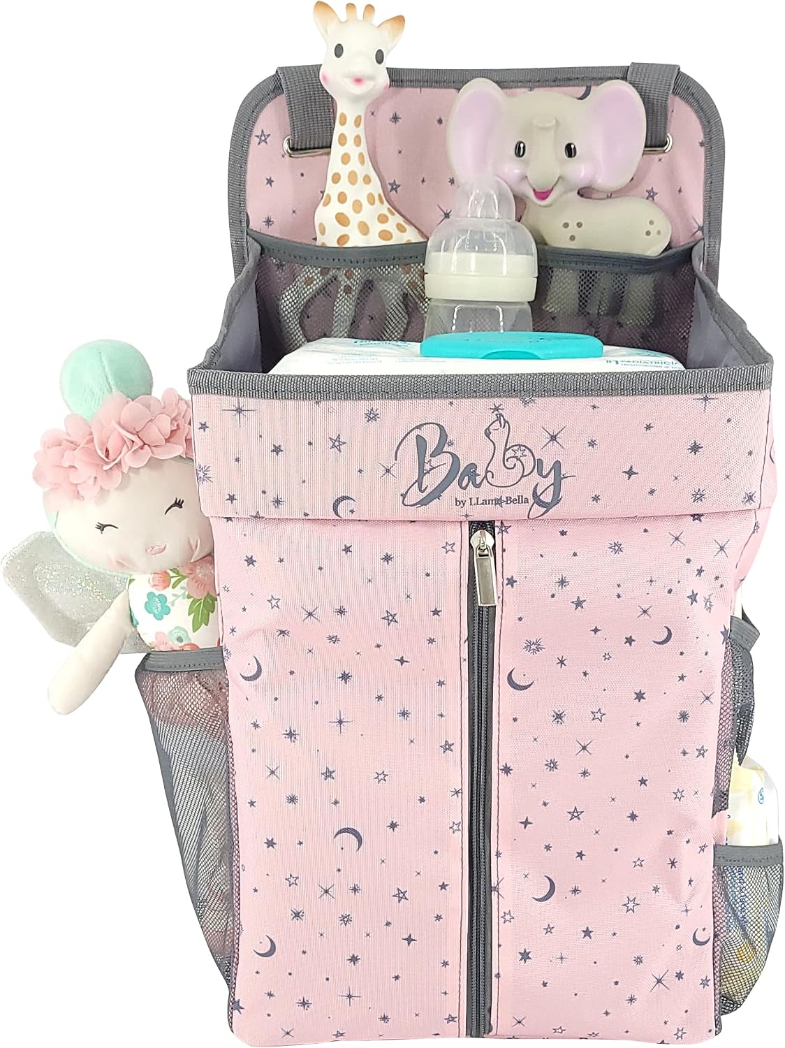 Hanging Diaper Caddy - Baby Diaper Organizer for Changing Table - Diaper Stacker for Crib, Playard or Wall - Newborn Diaper Holder (Pink)