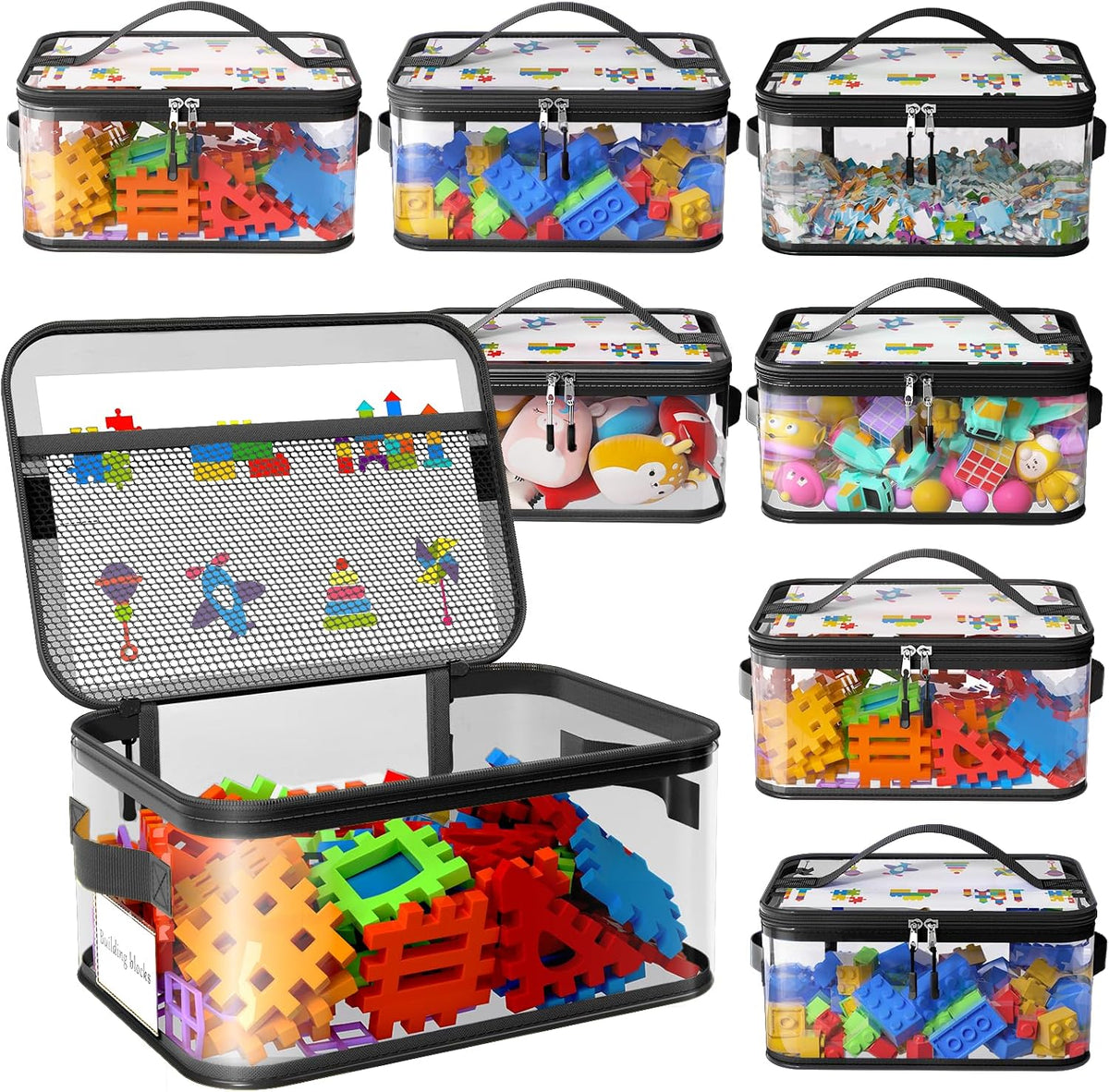 8 Packs Large Clear Toy Storage Bags with Double Zipper & Handles, L