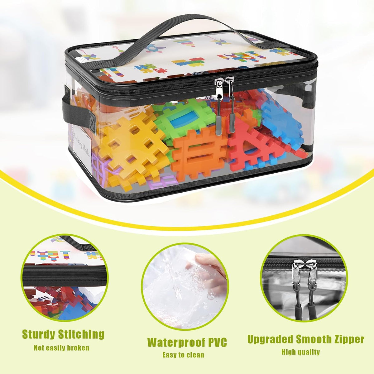 8 Packs Large Clear Toy Storage Bags with Double Zipper & Handles, L