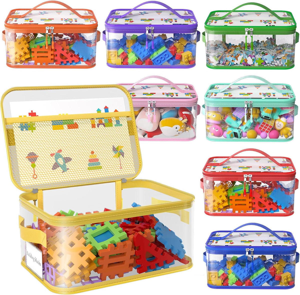 8 Packs Large Clear Toy Storage Bags with Double Zipper & Handles, L
