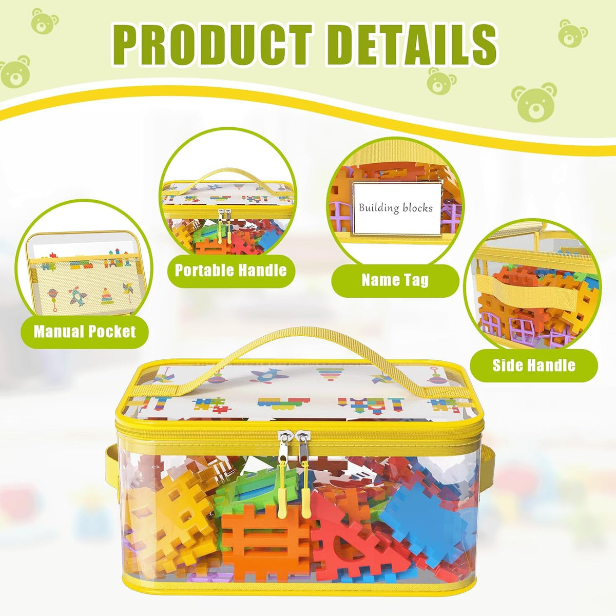 8 Packs Large Clear Toy Storage Bags with Double Zipper & Handles, L