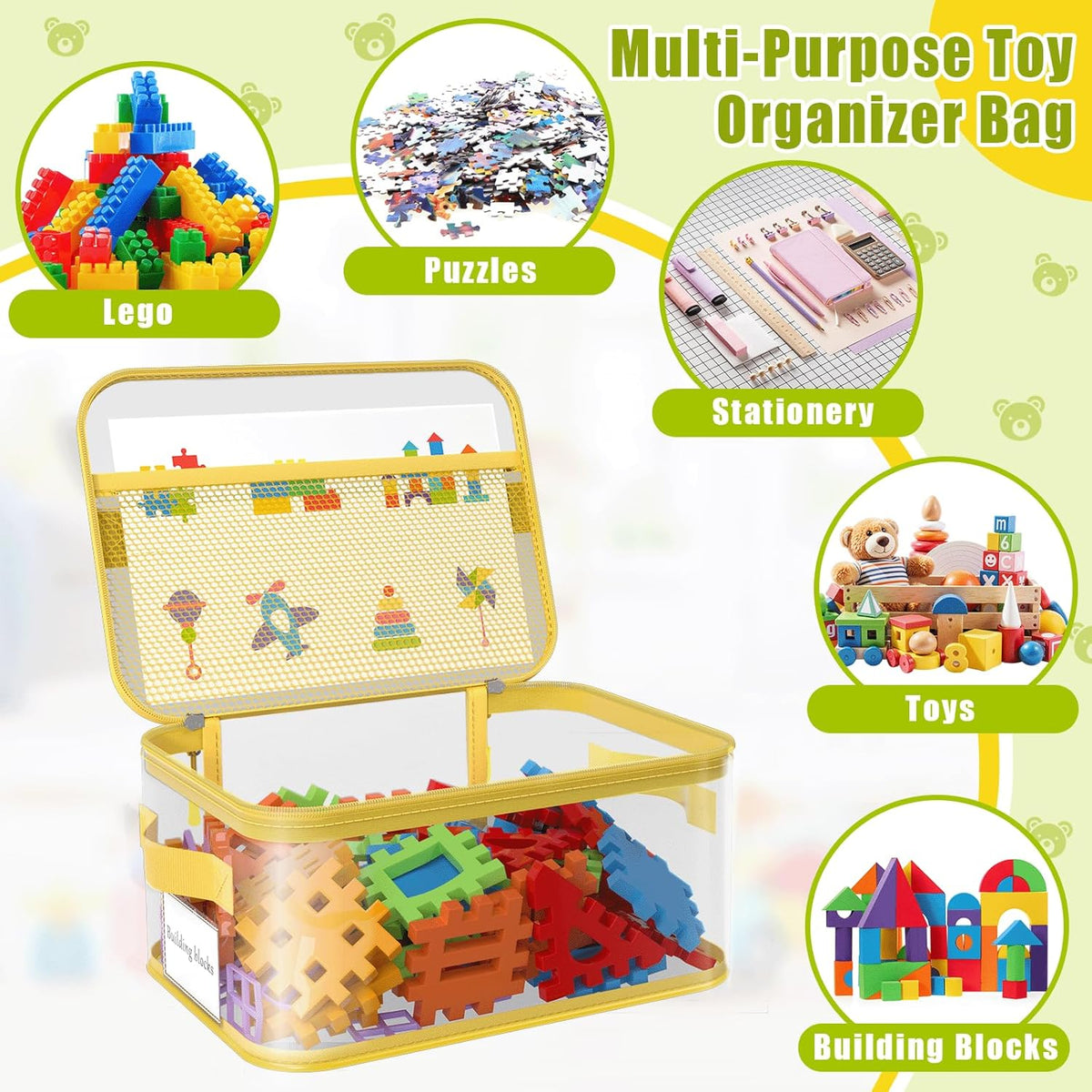 8 Packs Large Clear Toy Storage Bags with Double Zipper & Handles, L
