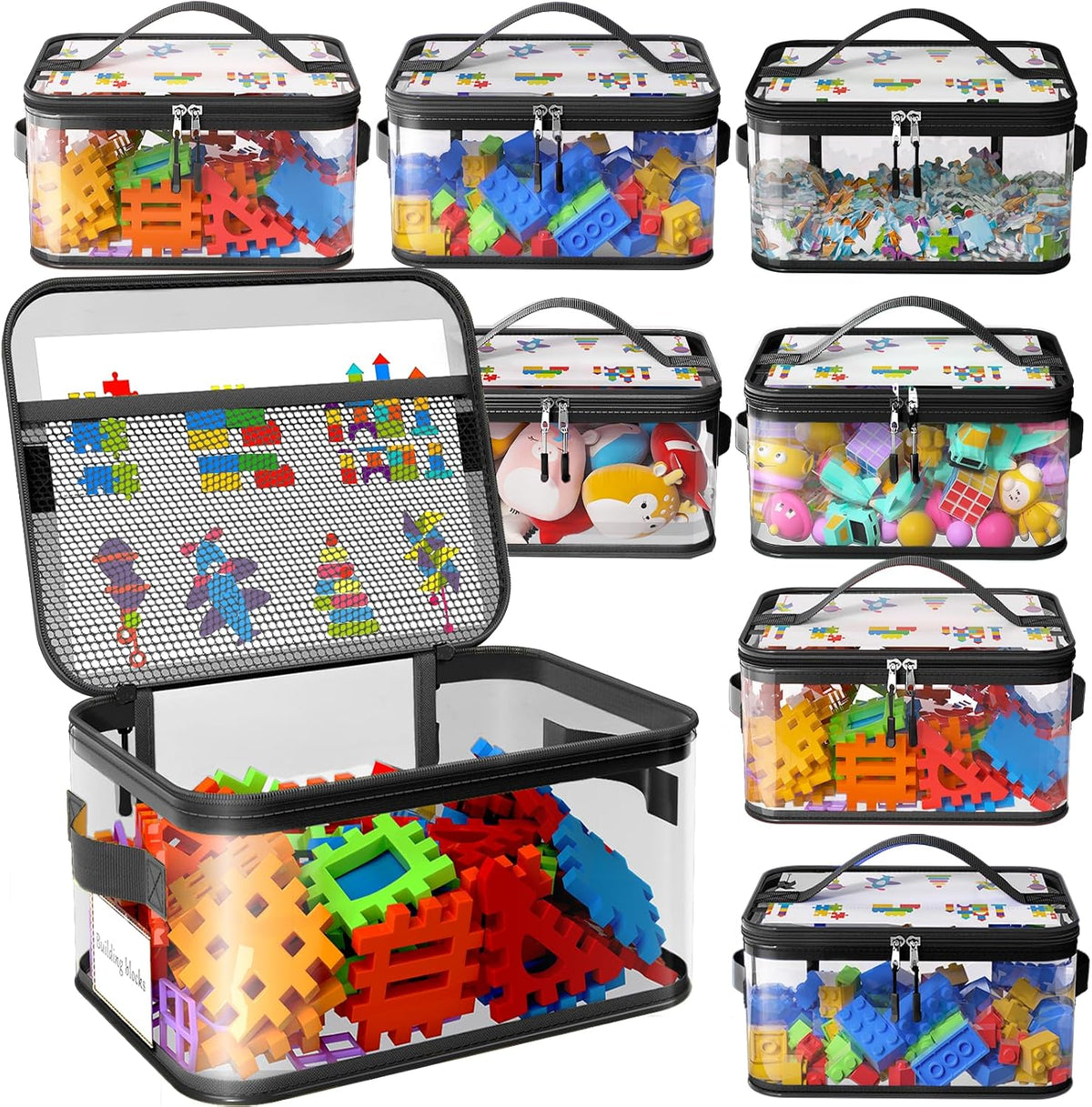 8 Packs Large Clear Toy Storage Bags with Double Zipper & Handles, L