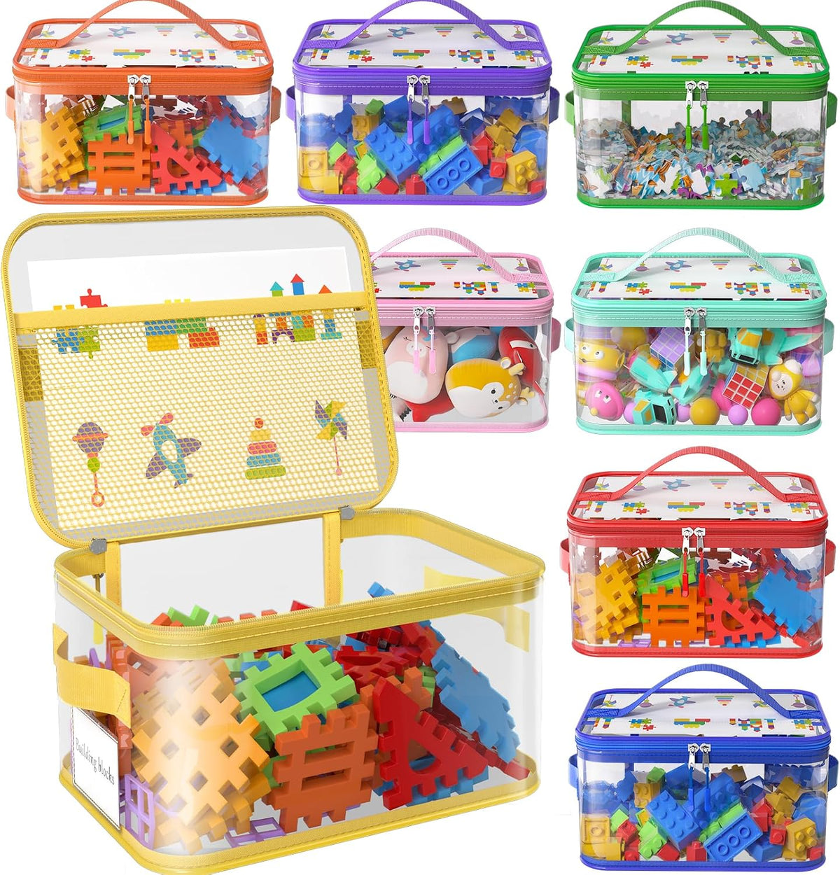 8 Packs Large Clear Toy Storage Bags with Double Zipper & Handles, L