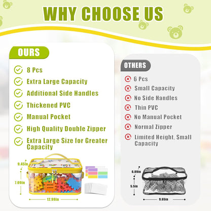8 Packs Large Clear Toy Storage Bags with Double Zipper & Handles, L
