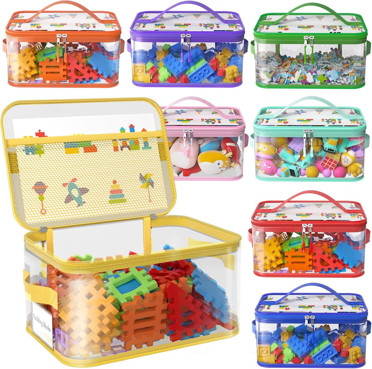 8 Packs Large Clear Toy Storage Bags with Double Zipper & Handles, L