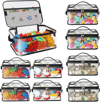 8 Packs Large Clear Toy Storage Bags with Double Zipper & Handles, L