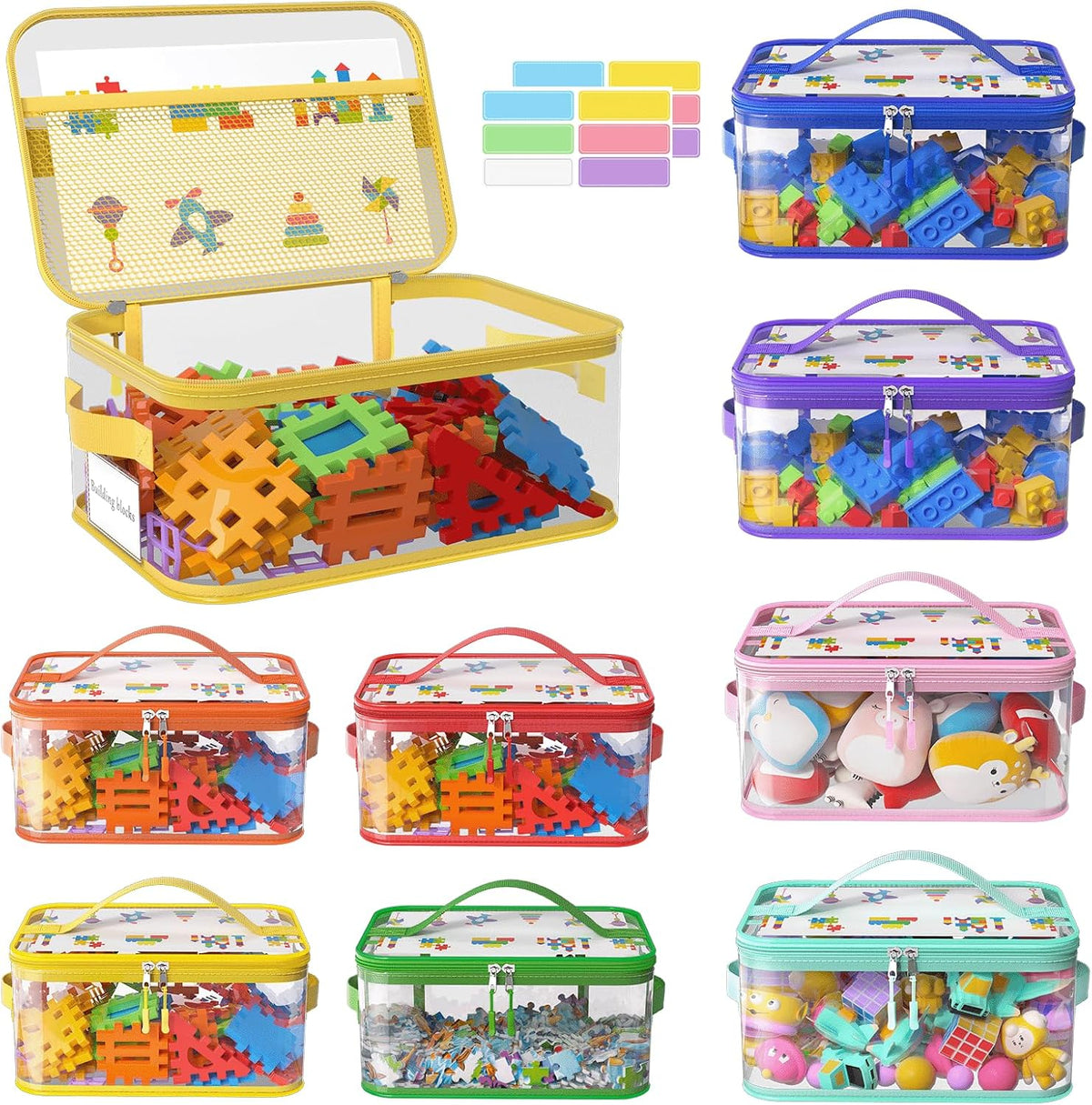 8 Packs Large Clear Toy Storage Bags with Double Zipper & Handles, L